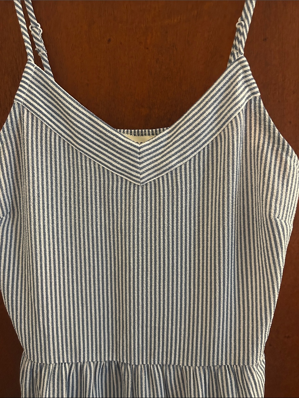 Monteau Blue and White Striped Tiered Spaghetti-Strap Maxi Dress - Picture 3 of 4